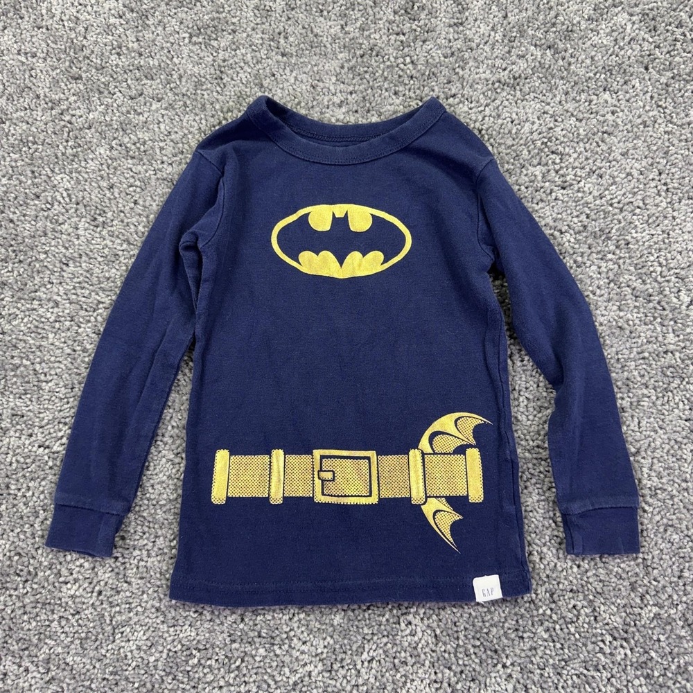 Gap Shirt Kids 3T Blue Batman DC Logo Utility Belt Graphic Long Sleeve Tee